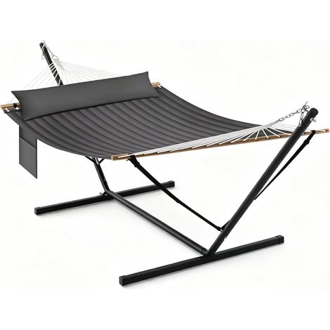 Hamac double avec cadre en acier et tissu polyester 200x140 cm pour balcon et jardin, gris foncé (1/5)