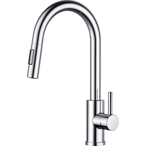 Robinet Cuisine, Mitigeur Cuisine Douchette, Pivotant à 360° d'Évier à Arc Élevé Pulvérisateur Escamotable 2 Modes, Acier Inoxydable