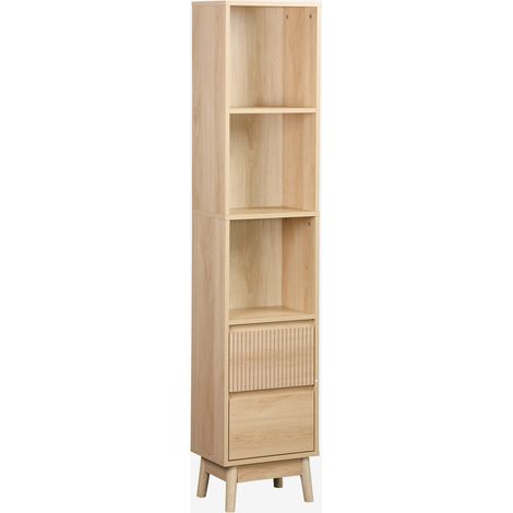 Colonna di stoccaggio decorativa in legno con 3 ripiani e 2 cassetti (1/5)