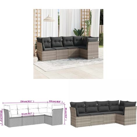 vidaXL Salon de jardin 5 pcs avec coussins gris clair résine tressée (1/3)