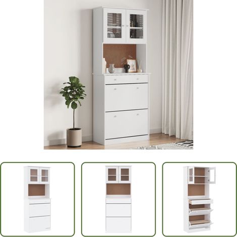 Hochschrank - Highboard ALTA Weiß 77x35x188 cm Massivholz Kiefer (1/5)