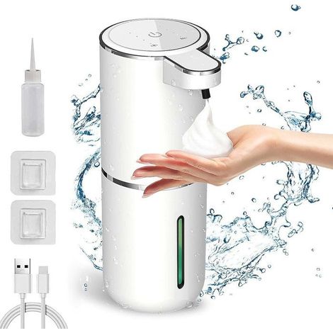 Distributeur Savon Automatique JORMFTTE , 380 ml Distributeur Savon Mousse avec Capteur de Mouvement Infrarouge, USB Rechargeable