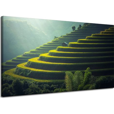 Lienzo impreso con paisaje natural y agrícola, 120x70 cm.