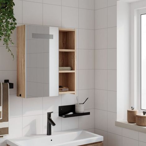 Meuble de Salle de Bain avec Miroir LED Intégré, Couleur Chêne, 45x13x52 cm, Rangement Moderne et Élégant (1/5)
