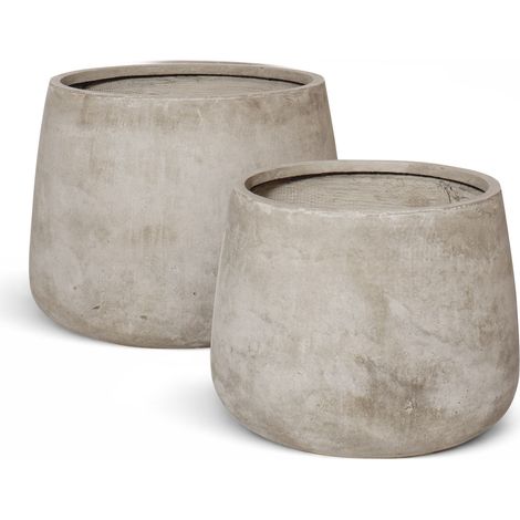 Set de 2 pots ronds en terre d'argile forme basse, FARO
