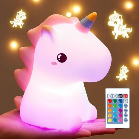 LED-Nachtlicht für Kinder und Babys, 16 Farben, 5 Helligkeitsstufen, wiederaufladbar, Silikon-Nachttischlampe, Einhorn-Geschenk für Mädchen (1/5)