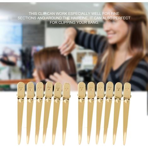 Juego de 12 pinzas doradas para el cabello, ideales para peinados profesionales y salones de belleza. (1/5)