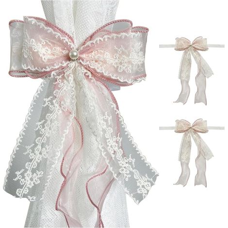 Set di 4 fermatende con fiocco e clip a forma di fiocco con perle, ideale per arredare una camera da letto in stile bohémien, una cameretta per bambini o uno stile rustico. (Rosa)