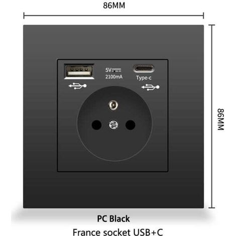Lot de 4 prises murales USB & Type-C 5V 2,1A, compatible smartphone et tablette – Noir