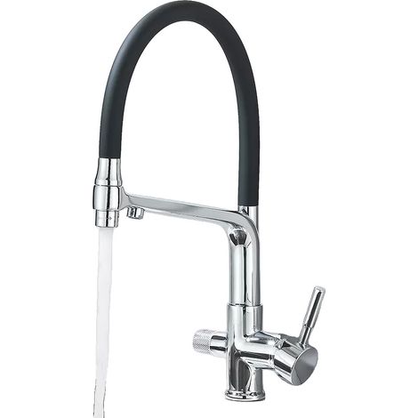 Grifo de cocina, agua caliente y fría, doble manija, para encimera, cromado. (1/2)