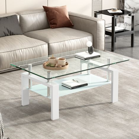 Tavolino salotto in vetro temperato 100 x 60 x 44 cm bianco HAVRYA (1/5)
