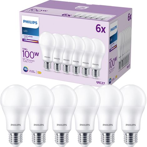 Philips LED E27 Standard Lampe (A60) Matt 100 W Nicht dimmbar Kaltweißes Licht - 6 Stück (1/5)