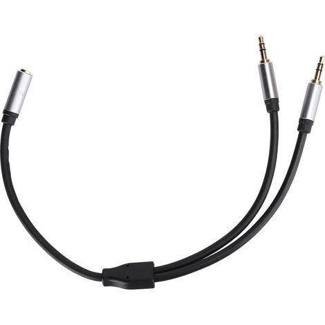 Câble audio AUX3.5 (une femelle vers deux mâles) 2 en 1 pour amplificateur TV et voiture, argenté, 0,3 m (1/5)