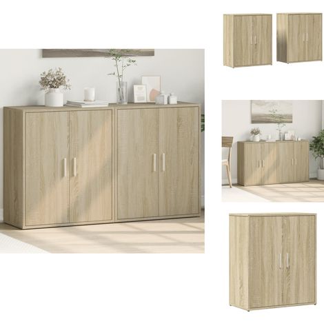 Buffets 2 pcs chêne sonoma 60x31x70 cm bois d'ingénierie - Buffet - Armoire De Rangement - Meuble De Rangement - Cuisine - Bois D'ingénierie (1/5)