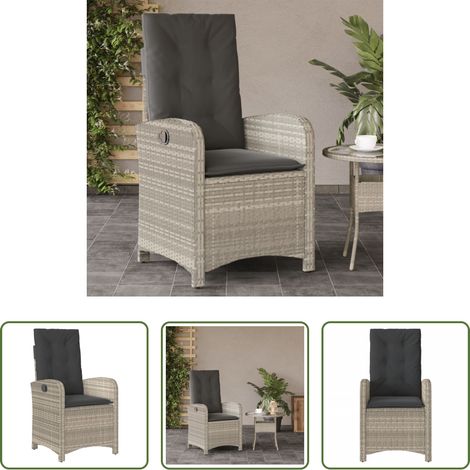 Chaise de jardin confortable - Chaise inclinable de jardin coussins gris clair résine tressée (1/5)