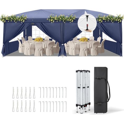 Faltpavillon 3x6m blau, wasserdicht, UV-Schutz 50+, mit 6 Seitenteilen (1/5)