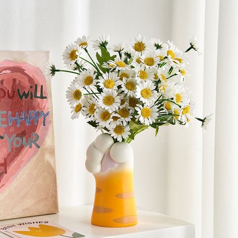 Vase en forme de patte de chat avec fleurs artificielles, vase décoratif pour salon, table de café, design créatif en résine - Orange Patte (1/5)