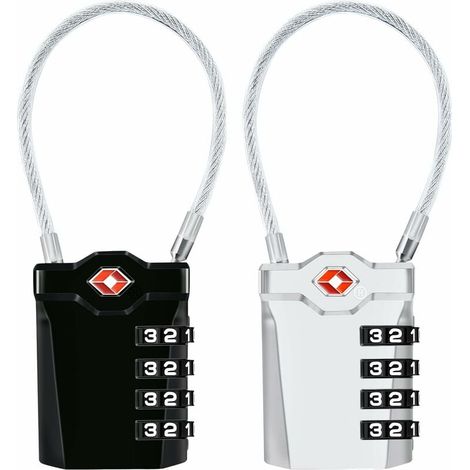 Cadenas à Bagages TSA, Lot de 2, Cadenas à Combinaison 4 Chiffres pour Valise et Sacoche (Noir + Argent) (1/4)
