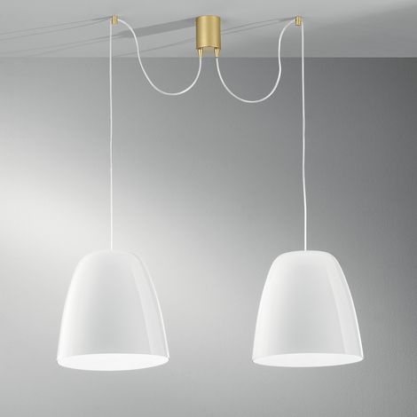Lámpara de techo colgante dos luces metal dorado vidrio blanco Ares LS (1/2)