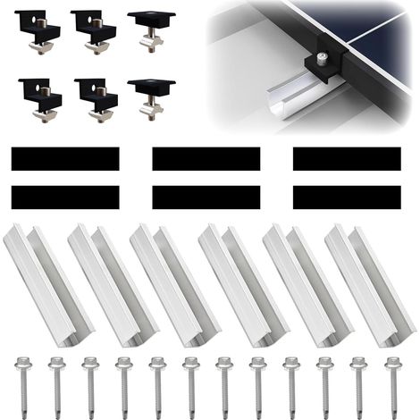 Support de Panneau Solaire, Kit de Montage Solaire, Fixation Panneau Solaire de 30 à 35 mm réglables,avec écrous et Vis,Toit Plat ou Métallique (1/5)