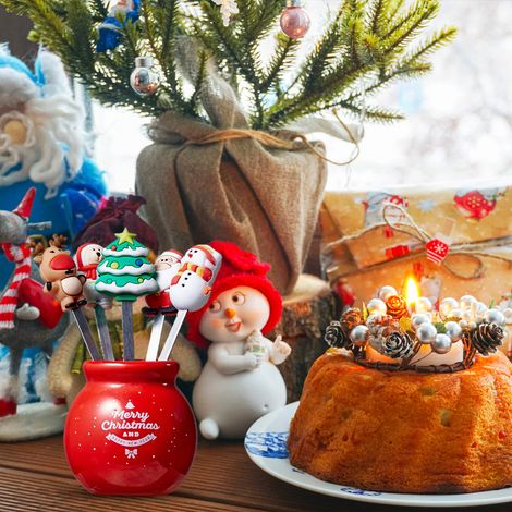 Silikon-Obstgabel für Kinder mit Keramikständer – Salatgabel aus Edelstahl – Wiederverwendbare Geschenkidee zu Weihnachten (1/5)
