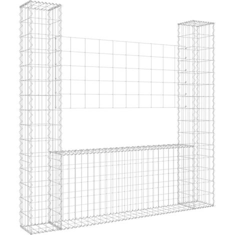 Maison Exclusive - Gabionenkorb U-Form mit 2 Säulen Eisen 140x20x (1/5)