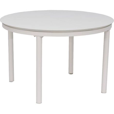 Table de jardin ronde en aluminium blanc cassé Kaïa
