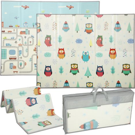 AIYAPLAY Baby Play Mat Double-Sided, Kids Floor Mat, Car Track and Owl Theme (1/4)