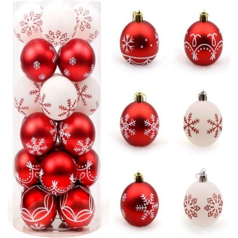 24 Boules de Noël, 6 cm, Plastique incassable, Motifs variés, Ornaments à suspendre, Décoration sapin (1/4)