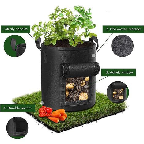 sac De Plantation Noir, 2 Pcs Sac De Plantation De Tomate De Pomme De Terre, Sac De Culture En Tissu Respirant Et Durable Avec Couvercle D'entre E (1/5)