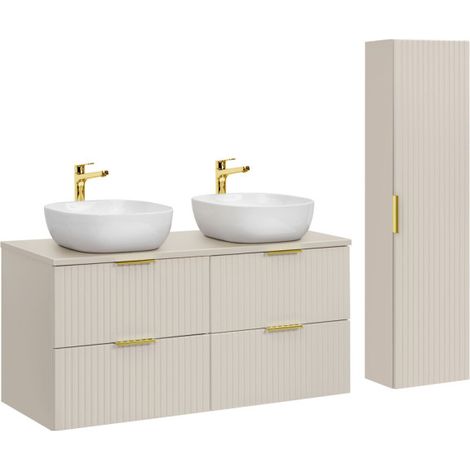 Meubles double vasque à poser 120 cm + colonne - Georgia Cashmere - Livraison gratuite