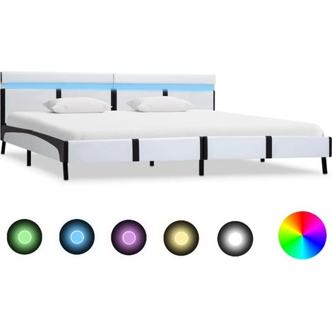 Cadre De Lit Moderne: King Size - Lit Double - avec LED Blanc Similicuir 180 x 200 cm Chic-954858 (1/5)