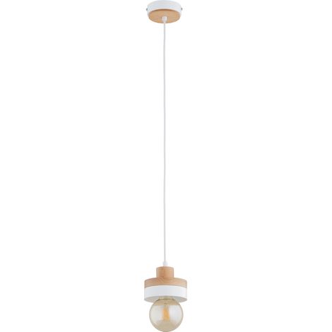 Suspension déco blanc/bois rond E27 15W Larso Alfa (1/2)