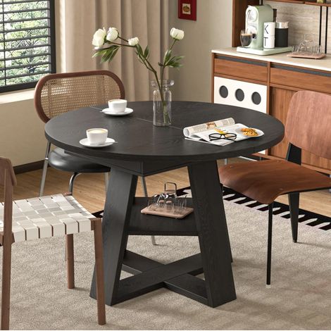Mesa de comedor extensible 110/150x110 cm MDF negro para 4-6 personas - CHICFURN (1/5)