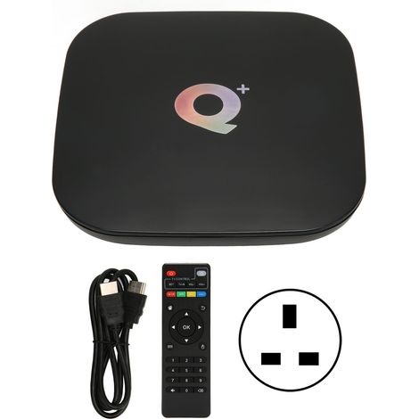 Boîtier TV intelligent Q Plus pour Android 9.0, 4 Go RAM 64 Go ROM, processeur 4 cœurs, compatible 3D 6K, WiFi 2.4 GHz, USB 3.0, prise UK 100-240V (1/5)
