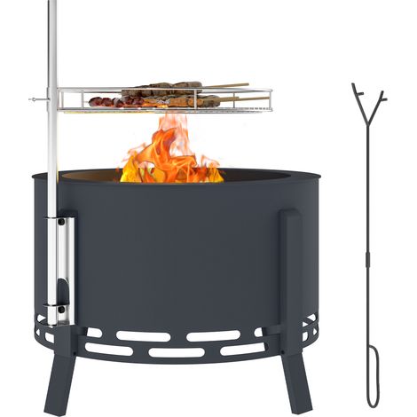 Outsunny Portable Fire Pit, 58 cm Round Firepit with Grill Grate, Black (1/5)