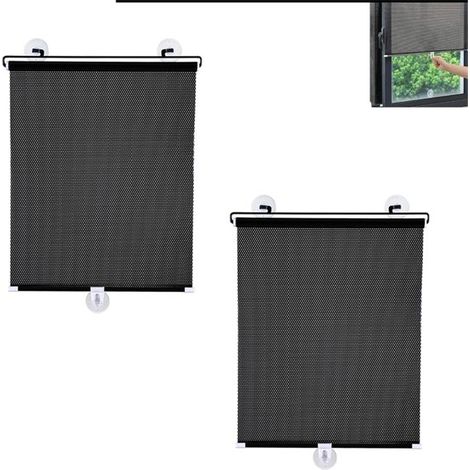 Set di 2 tende a rullo oscuranti, protezione solare regolabile, con ventosa, per auto e casa, protezione UV, isolamento termico, 12550 cm, nero (1/5)