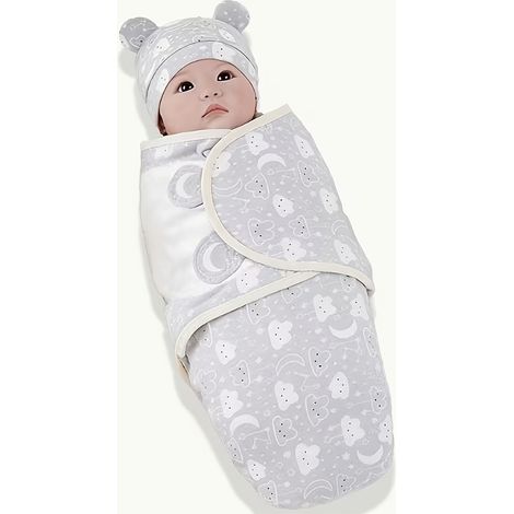 Ensemble d'emmaillotage pour bébé (1 couverture d'emmaillotage + 1 bonnet) - Convient aux bébés de 0 à 2 mois (1/4)