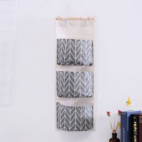 Sac de Rangement Suspendu avec 3 Poches, Étagère Mural en Tissu Panier Pochette de Rangement Organisateur pour Chambre Salle de Bain Cuisine - Étanche & Élégant (1/3)