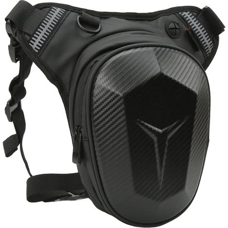 Sacoche de cuisse pour moto avec bandes réfléchissantes, sac banane étanche, adapté à la randonnée, aux voyages, à la pêche, style fibre de carbone. (1/5)