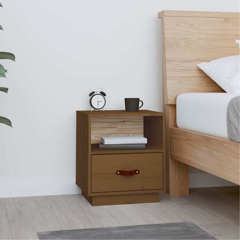 Table de chevet flottante-Table de nuit Marron miel 40x34x45 cm Bois de pin massif 205474 (1/5)