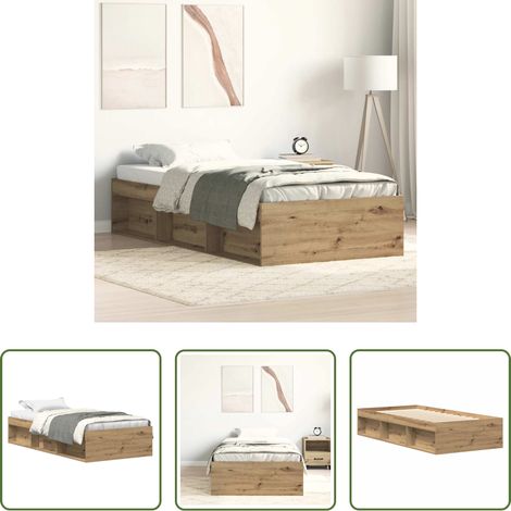 vidaXL Lit chêne -  Cadre de lit sans matelas chêne artisanal 90x190 cm (1/5)