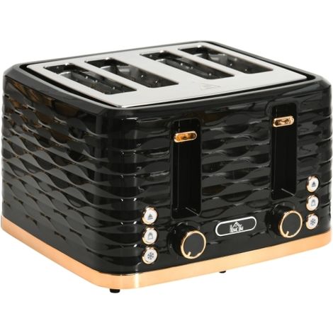 Black Four-Slice Rippled Toaster for Effortless Toasting and Stylish Kitchen Decor. Perfect for Breakfast Lovers
