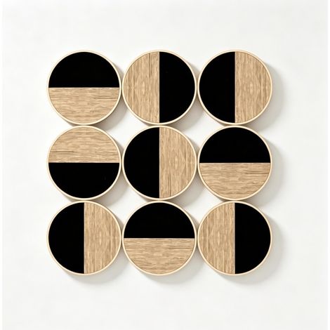 Decoración de pared 3D de metal con discos redondos 60 x 60 cm negro natural (1/5)