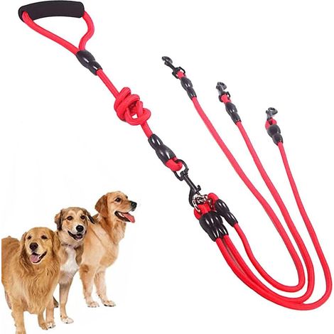 Laisse triple pour chiens avec manche rembourré rotation 360°, anti-emmêlement pour plusieurs petits et moyens chiens