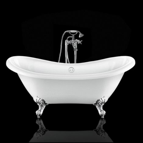 Baignoire sur pieds rétro DARLINGTON Blanche 175 cm Pieds d'Aigle Chromés (1/2)