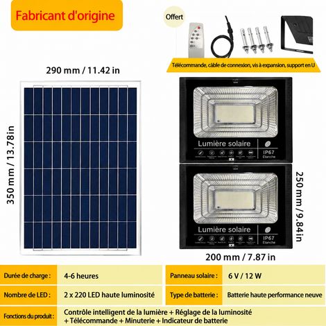 Projecteur Solaire LED Extérieur Double Lampe 100W 2x220 LED avec Panneau et Télécommande 100w 220 2 38 × 34 × 17,5 cm 1,35 kg – Livraison gratuite
