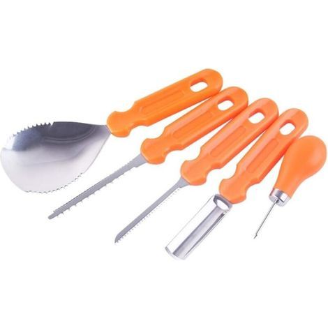 Lot de 5 outils de sculpture de citrouille pour Halloween - Qualité supérieure - Réutilisables - En acier inoxydable robuste - Pour adultes et enfants (1/5)
