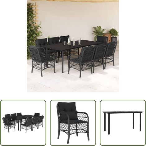 vidaXL Gartenessgruppe -  9-tlg. Garten-Essgruppe mit Kissen Schwarz Poly Rattan (1/5)