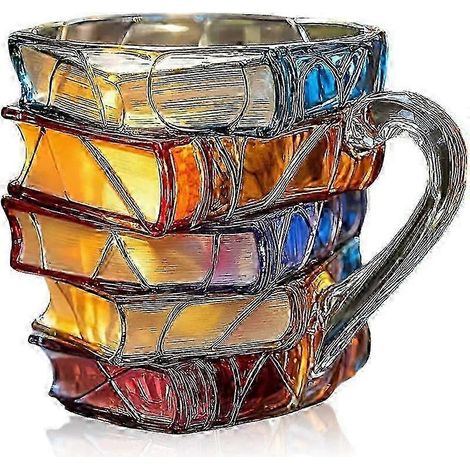 Handbemaltes Glas, farbenfroher, stapelbarer Acrylbecher für Kaffee- und Leseliebhaber, einzigartiges Design (1/4)